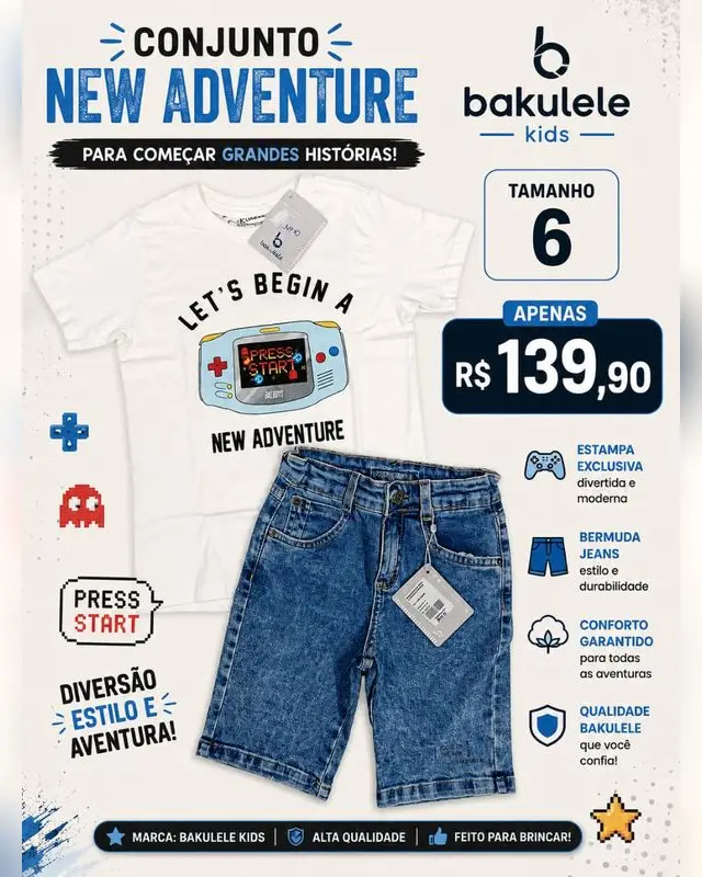 Conjunto New Adventure Bakulele com bermuda jeans