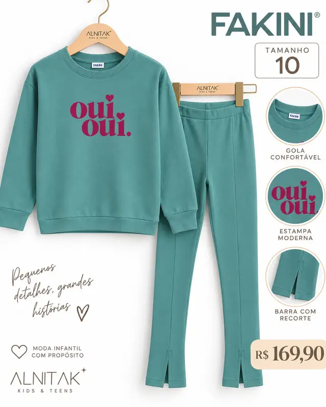 Conjunto Fakini moletom e calça verde "oui oui"