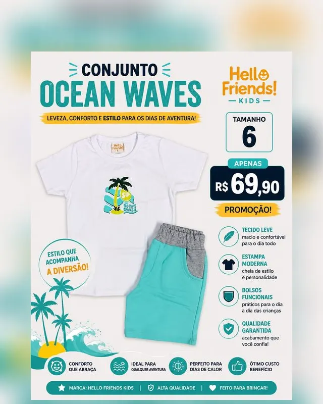 Conjunto Ocean Waves Hello Friends