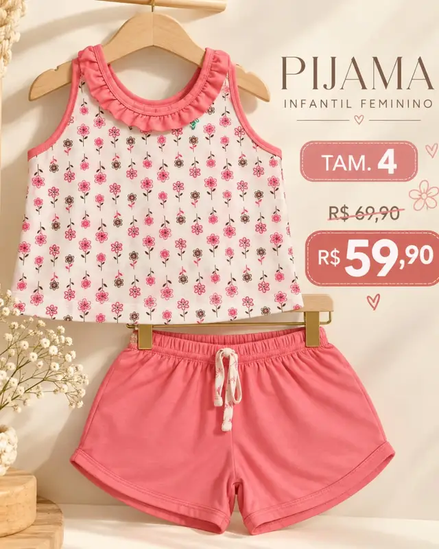 Pijama florido com babado