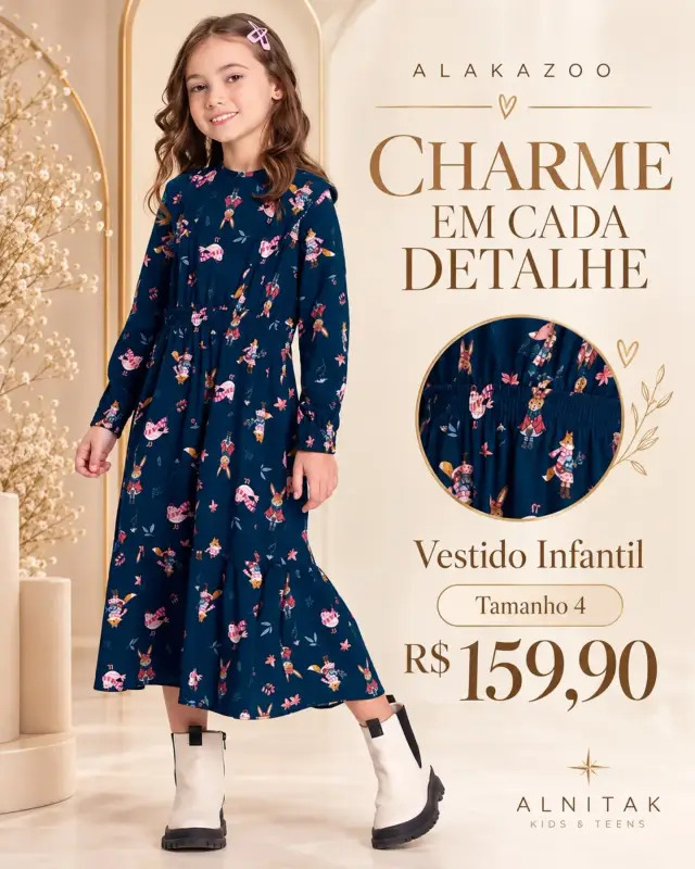 Vestido infantil Alakazoo marinho floral