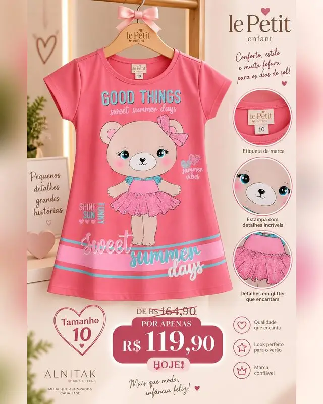 Vestido Le Petit ursinha "Good Things"